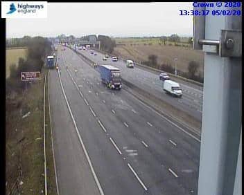 The scene on the affected stretch of the M1 at 1.38pm