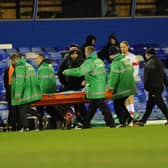 A stretcher for Dan Barlaser at Coventry. Picture by Trevor Price