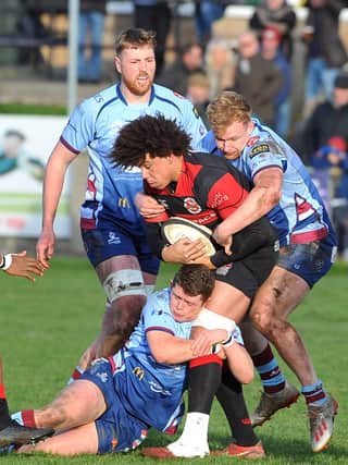 Rotherham Titans and relegation rivals Birmingham Moseley do battle earlier this season.