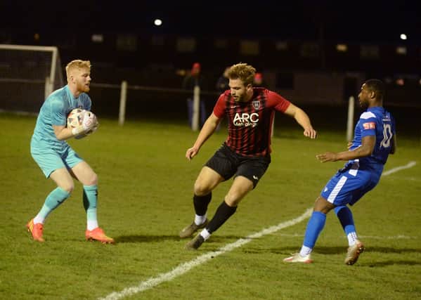 Dylan Parkin collects in Maltby Main's Sheffield Senior Cup win over Sheffield FC