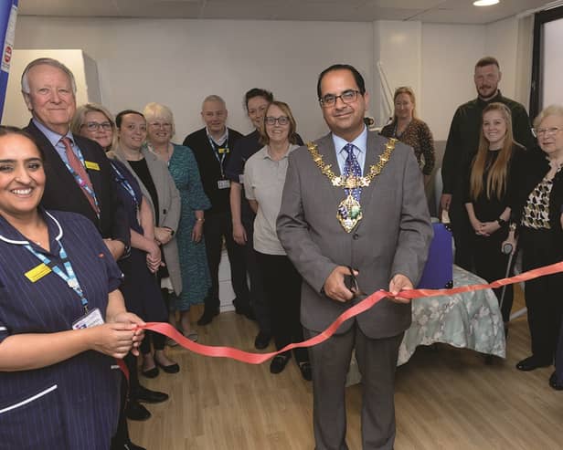 The Mayor of Rotherham, Cllr Tajamal Khan, opening the Snowdrop Suite at Rotherham Hospital. Left - Shahida Mehrban, specialist bereavement midwife. Right - lead midwife, Wharncliffe Ward, Hayley Lea.