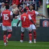 Andre Green scores against Sheffield United at AESSEAL New York Stadium during his trial with Rotherham United. Picture: Kerrie Beddows