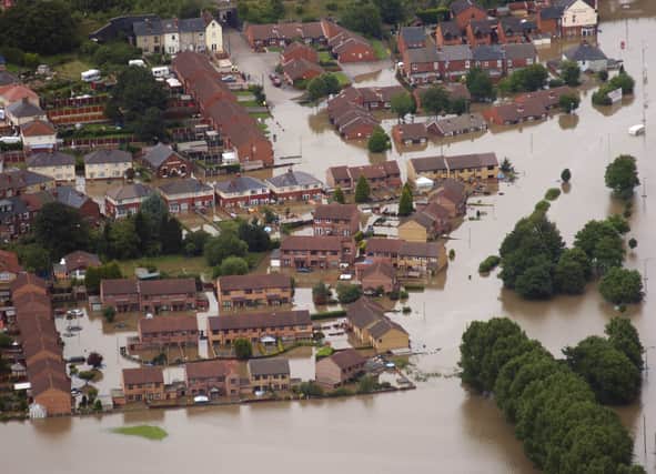 An aerial view of floodwater in Catcliffe in June 2007