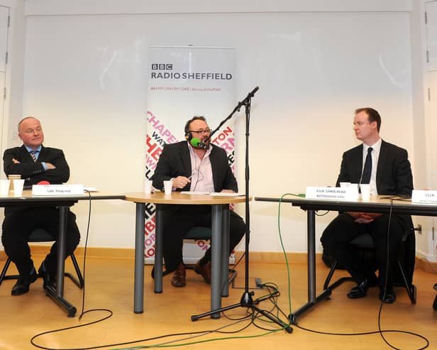 Pictured from left to right are: Craven District Council's Richard Foster, Keighley MP John Grogan, debate host Toby Foster, RMBC leader Chris Read and Sheffield City Council leader Julie Dore