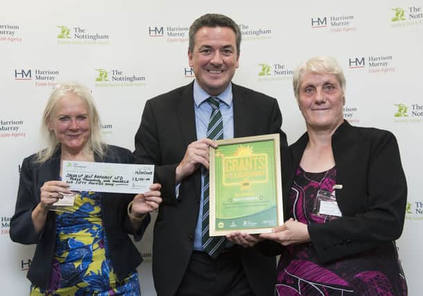 Principal support Annie Ferguson (left) and peer supporter and trainer Alison Owen from Speakup Self Advocacy with The Nottingham’s chief executive David Marlow.