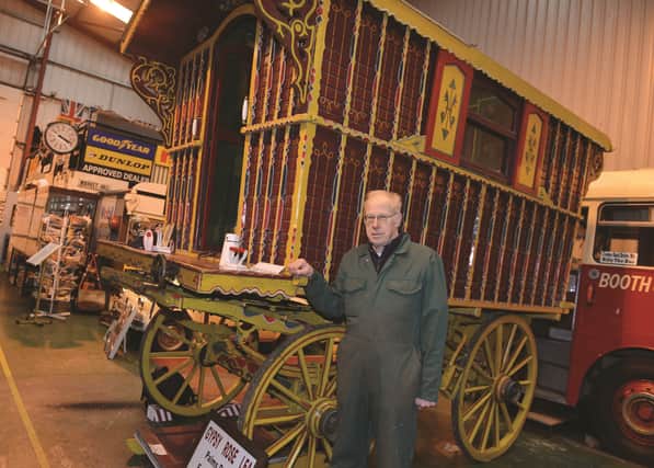 South Yorkshire Transport Museum trustee and volunteer Douglas Miller with the Gypsy Vardo Van dated circa 1870