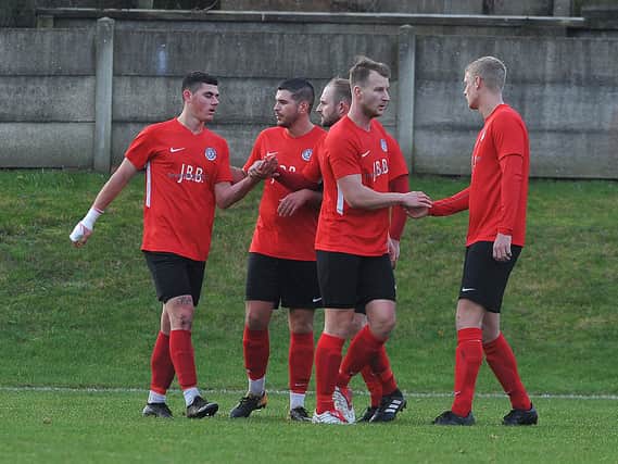 Parkgate celebrate Brandon Bagley's goal in last week's draw with Armthorpe Welfare.