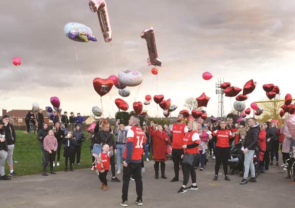 More than 100 balloons were released at Maltby Manor Field