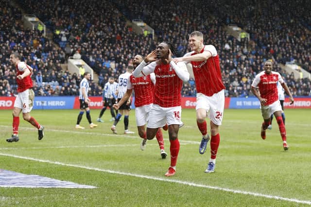 Derby joy for Rotherham as they take the lead. Pictures by Jim Brailsford