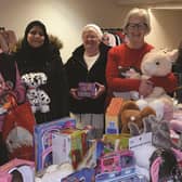 Toy Appeal volunteers, from the left, Annette Lindsay, Susan Dangerfield, Rukhsana Hussain, Ann Levick and Jenny Mizon  221107-8