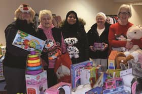 Toy Appeal volunteers, from the left, Annette Lindsay, Susan Dangerfield, Rukhsana Hussain, Ann Levick and Jenny Mizon  221107-8