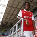 Dexter Lambikisa shows off his new colours after coming to Rotherham United from Wolverhampton Wanderers. Picture: Rotherham United