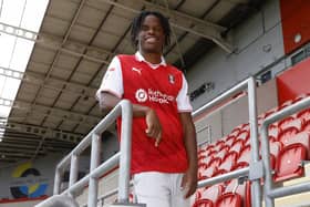 Dexter Lambikisa shows off his new colours after coming to Rotherham United from Wolverhampton Wanderers. Picture: Rotherham United