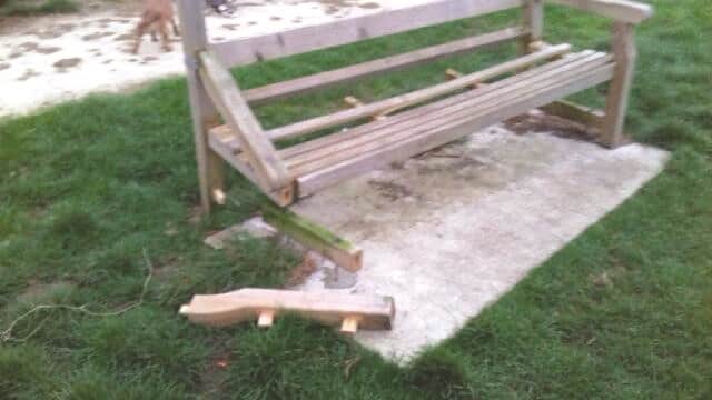 One of the damaged benches in Bramley