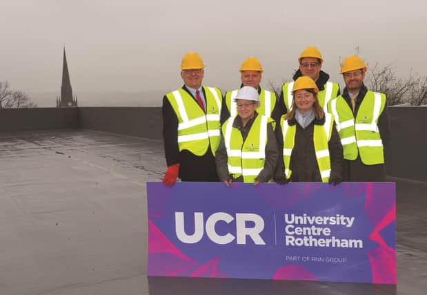 Pictured (from left to right) are: Andrew Denniff, Rotherham Together Partnership, Cllr Denise Lelliott, Nigel Brewster, Sheffield City Region, Jana Checkley, UCR Director of Higher Eductaion, Phil Sayles, Deputy Principal of RNN Group and Peter Egan, Lloyds Banking. 180033
