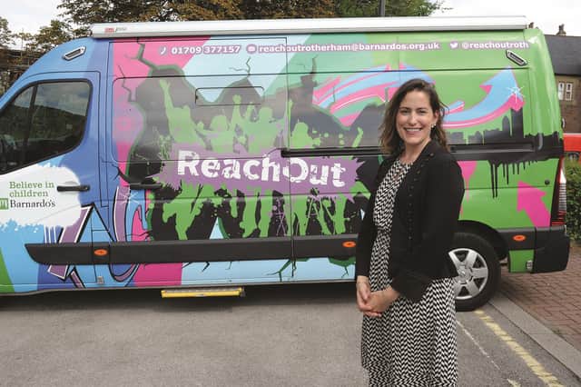 Crime minister Victoria Atkins with the ReachOut bus