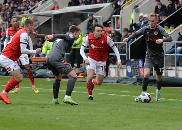 Ollie Rathbone in action against Bristol City. Picture by Kerrie Beddows