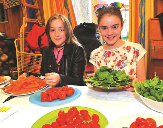 Pictured on their salad stall is Holly Fitton (left) and Millie Davies. 170581-1