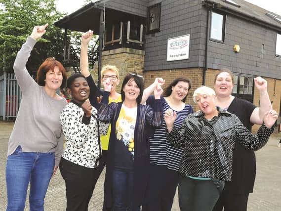 Swinton Lock Activity Centre's chief executive, Jayne Senior, is seen celebrating with her staff after the news that they have secured a £350,000 grant from the Big Lottery Fund's Reaching Communities, to help with their ongoing and future projects. 170959-1