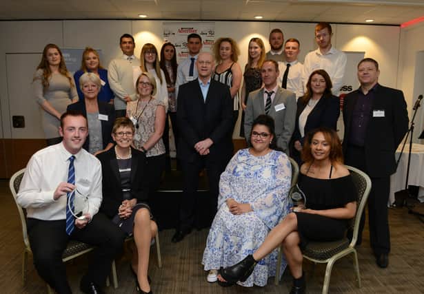 Rotherham Apprentice of the Year winners Alex Roebuck (left) and Christina Bubb (right) pictured with nominees and judges.