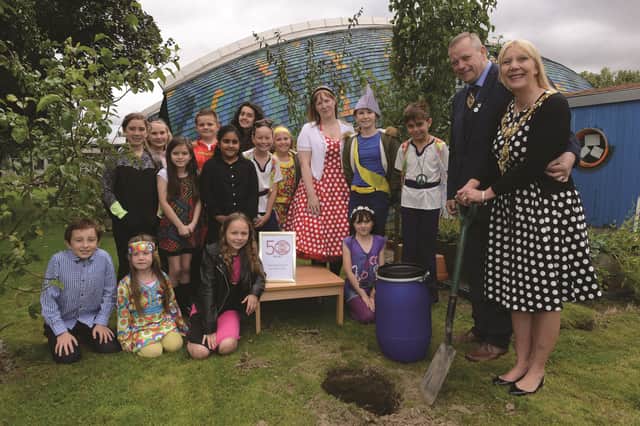 As part of Wickersley Northfield Primary School's 50th anniversary the Mayor and Consort of Rotherham Cllr Eve Rose Keenan and Pat Keenan joined prefect pupils and head teacher Claire Middleton to bury a time capsule in the school grounds. 171581