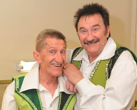 Seen backstage at the Rotherham Civic in 2015 Paul (right) and Barry Elliott (left) during The Chuckles of Oz show.