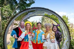 The cast of this year's Rotherham Civic panto, including Heartbeat actor David Lonsdale (L).