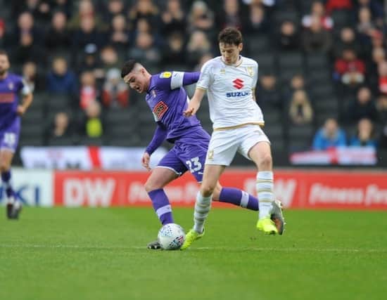 Jake Hastie in action against MK Dons. Picture by Trevor Price