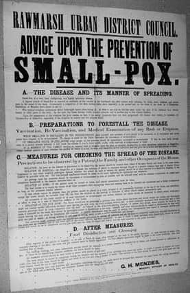 These posters were put up all over Rawmarsh and Parkgate early in 1926 to inform the inhabitants of the dangers of smallpox.