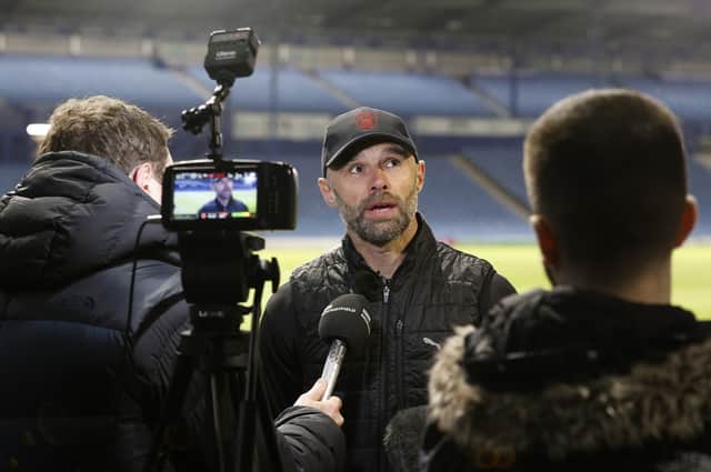 Paul Warne speaks to reporters after last night's game. Picture by Jim Brailsford
