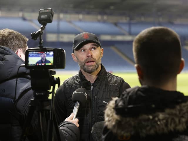 Paul Warne speaks to reporters after last night's game. Picture by Jim Brailsford
