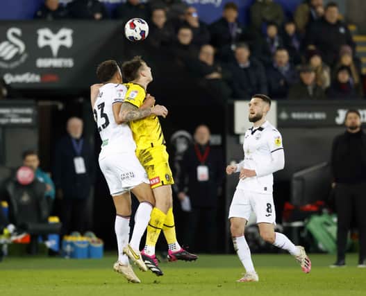 Jordan Hugill challenges for the Millers at Swansea. Picture by Jim Brailsford