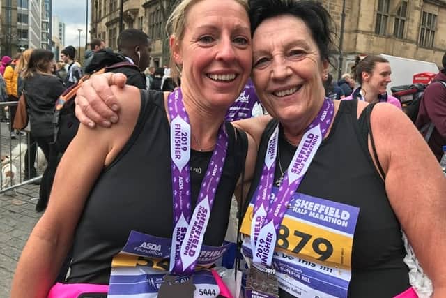 Lisa and Lynn after beating the Sheffield Half-marathon in 2019