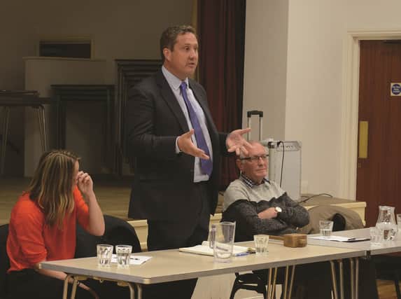 Ineos' Tom Pickering at a public meeting in Harthill