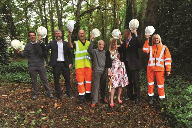 Ray Matthews was joined by the Mayor of Rotherham Cllr Eve Rose Keenan and her consort, Pat Keenan to cut the first sod of turf to start work on the new Woodland Walk at Newman School on Monday. 171366