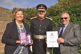 HM Lord Lieutenant for South Yorkshire Andrew Coombes handed over the award to voluntary chairwoman Judy Dalton and former voluntary chairman John McDonell