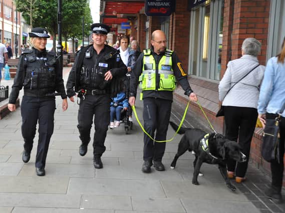 Violent crime task force officers patrolling Rotherham town centre this morning.