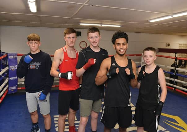 Elias Salah (second right) with Rotherham boxers at Ingle's Gym. From left to right are: Charlie Ellis of Dinnington, Jay Bunclark of Greasbrough, and Sam and Callum Hannan from Brinsworth.