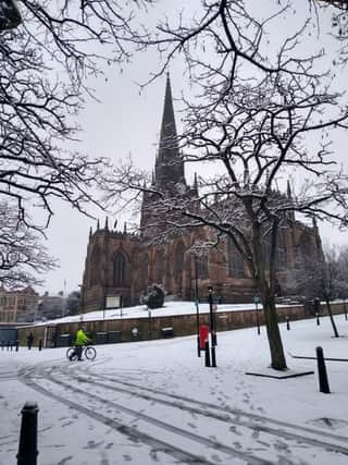 A snowy Rotherham Minster this morning