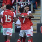 Andre Green scores for Rotherham United against Sheffield United. Picture: Kerrie Beddows