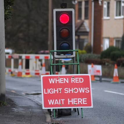 Temporary traffic lights are in place on Broad Street