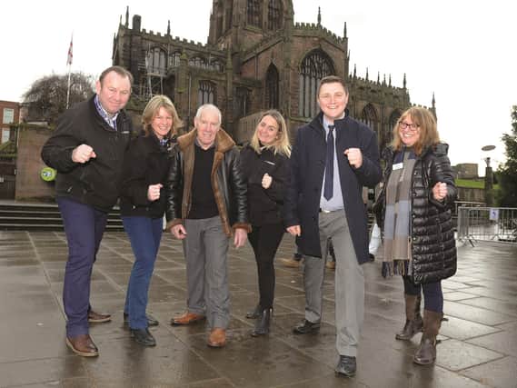Pictured (left to right) are: Steve and Rachel Pawson, of Pawson Group; Ray Matthews, Lauren Howatson, Pawson Group; Sam Cooper, Advertiser deputy news editor and Julie Benson, Age UK. 172163-3