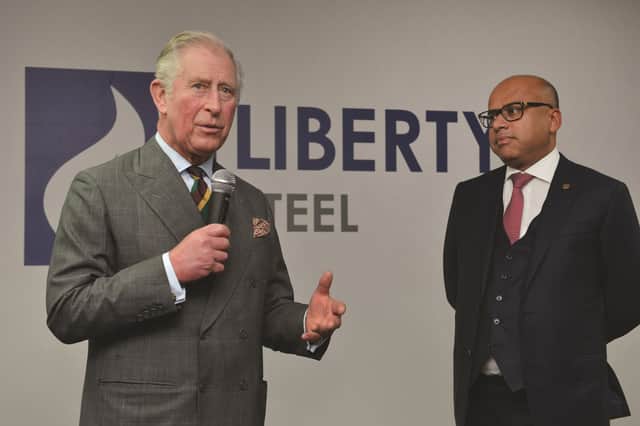 Prince Charles pays tribute Sanjeev Gupta during the prince's visit to Liberty UK's Rotherham steelworks in February.