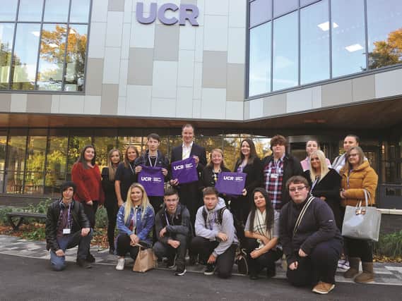 UCR students are welcomed by Jana Checkley, RNN director of higher education, and Cllr Chris Read, Rotherham Borough Council leader 184332-1