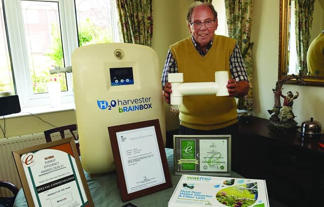 Melvyn Davenport from Wath with his new water saving invention. 230460-3 (Credit: David Poucher)