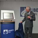Prince Charles unveils a plaque at Liberty's Rotherham HQ.