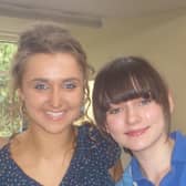 Becky Lancashire and Gemma Marshall in their school days and below at university