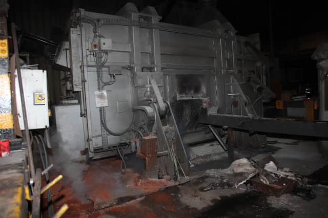 Firefighters tackled a blaze in this furnace at Northfield Aluminium. Picture: South Yorkshire Fire and Rescue.