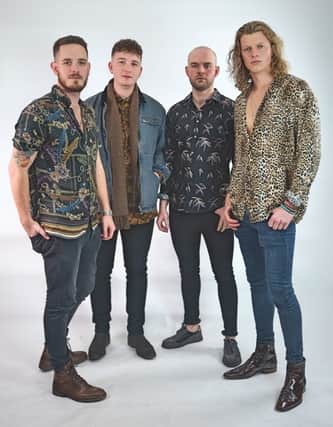 L-R Luke Davies (drummer), Charley Pashley (guitarist and back-up vocals), Oliver Marsh (bassist) and Joe Ward (lead guitar and vocalist)