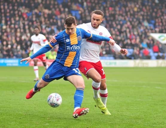 Carlton Morris in action at Shrewsbury. Picture by Trevor Price